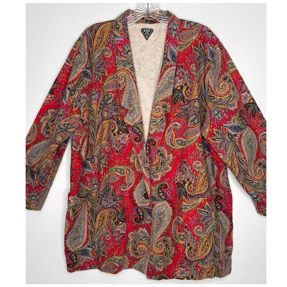 Vintage 80’s Baby O Paris Red Paisley Tapestry Blazer Coat Boho Chic medium - Picture 5 of 13